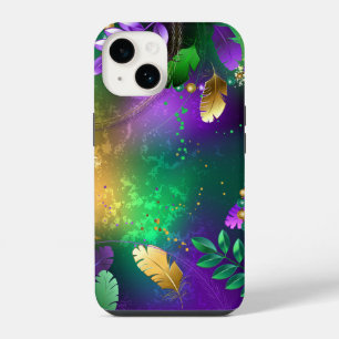 Iridescent mardi gras background with beads iPhone 14 case
