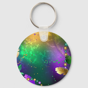 Iridescent mardi gras background with beads key ring