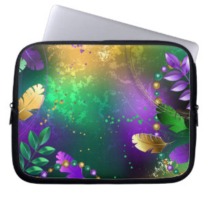 Iridescent mardi gras background with beads laptop sleeve