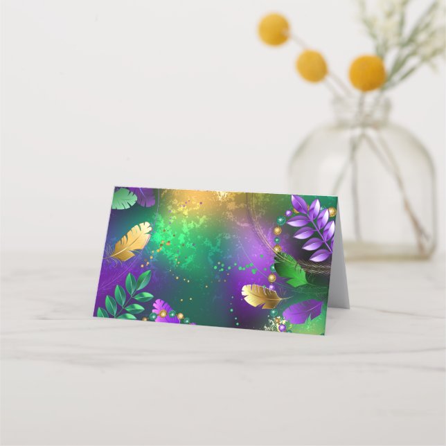 Iridescent mardi gras background with beads loyalty card (Front)