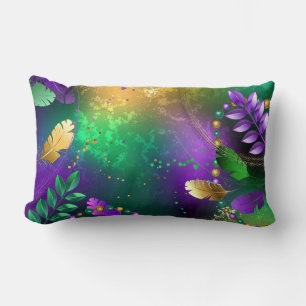 Iridescent mardi gras background with beads lumbar cushion