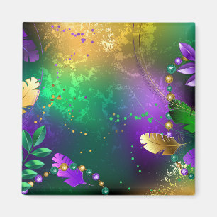 Iridescent mardi gras background with beads magnet