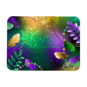 Iridescent mardi gras background with beads magnet