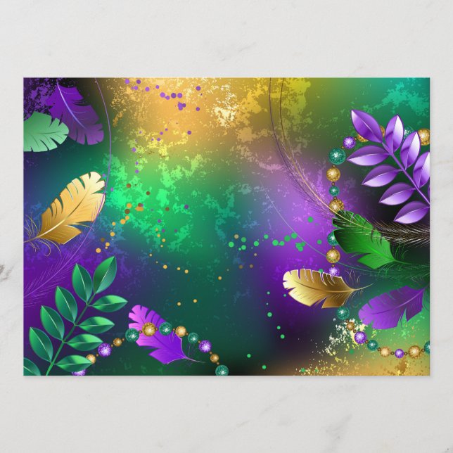 Iridescent mardi gras background with beads menu (Front)