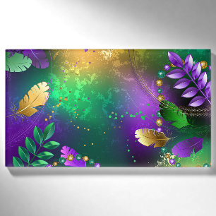 Iridescent mardi gras background with beads name tag