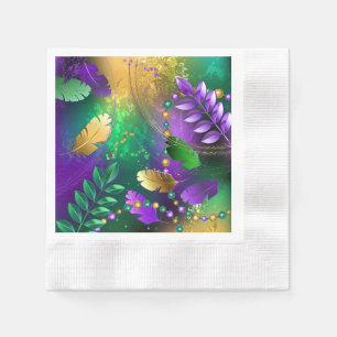 Iridescent mardi gras background with beads napkin