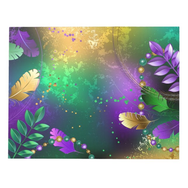 Iridescent mardi gras background with beads notepad (Front)