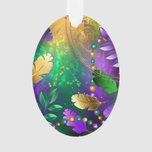 Iridescent mardi gras background with beads ornament