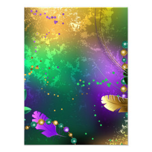 Iridescent mardi gras background with beads photo print