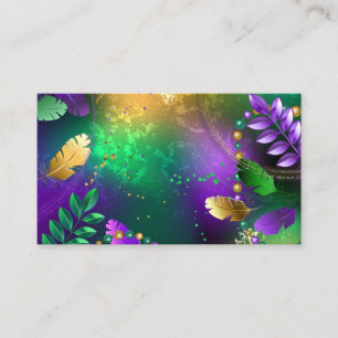 Iridescent mardi gras background with beads place card