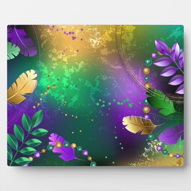 Iridescent mardi gras background with beads plaque (Front)