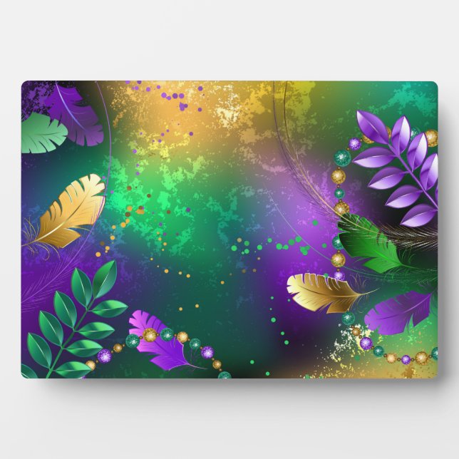 Iridescent mardi gras background with beads plaque (Front)