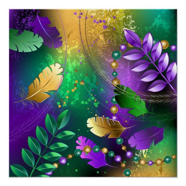 Iridescent mardi gras background with beads poster (Front)