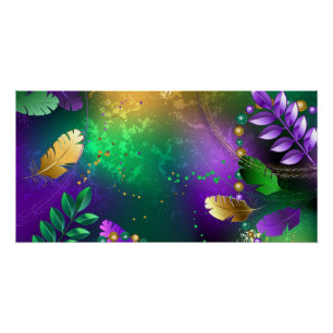 Iridescent mardi gras background with beads poster
