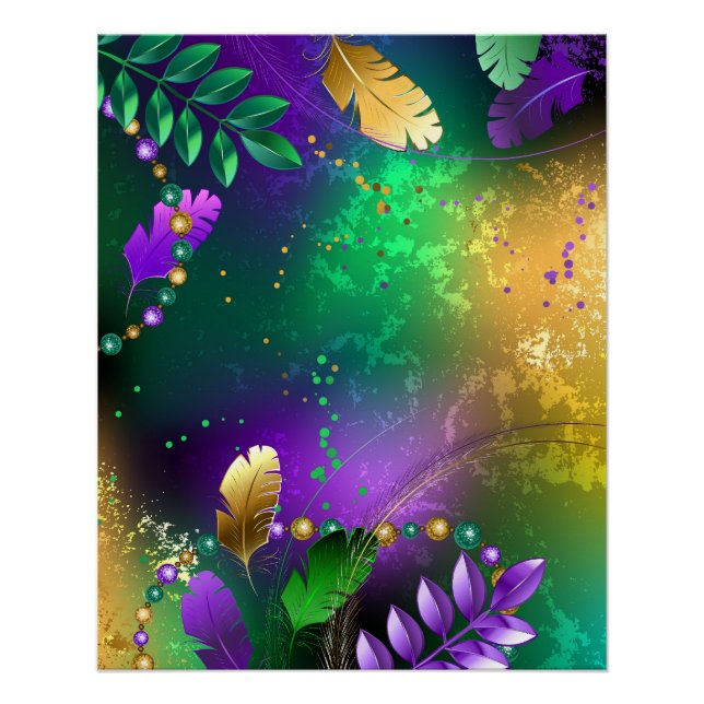 Iridescent mardi gras background with beads poster (Front)