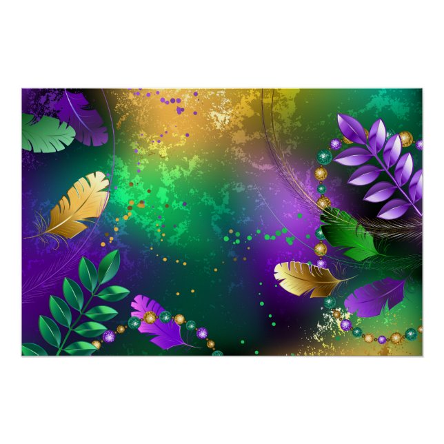 Iridescent mardi gras background with beads poster (Front)