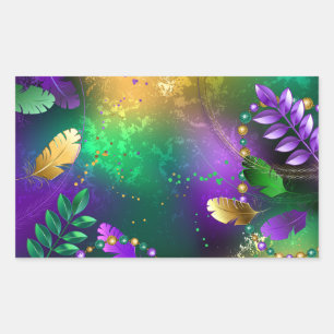 Iridescent mardi gras background with beads rectangular sticker