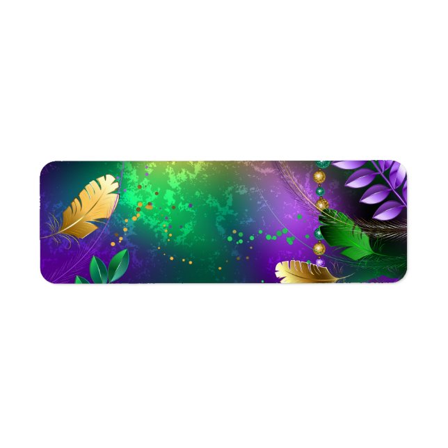 Iridescent mardi gras background with beads return address label (Front)
