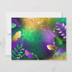 Iridescent mardi gras background with beads RSVP card