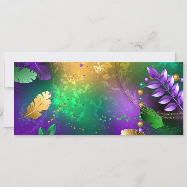 Iridescent mardi gras background with beads save the date (Front)