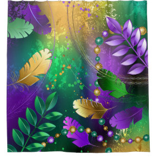 Iridescent mardi gras background with beads shower curtain