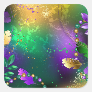 Iridescent mardi gras background with beads square sticker