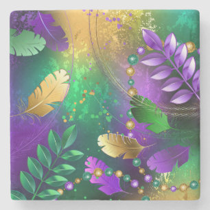 Iridescent mardi gras background with beads stone coaster