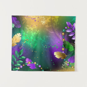 Iridescent mardi gras background with beads tapestry