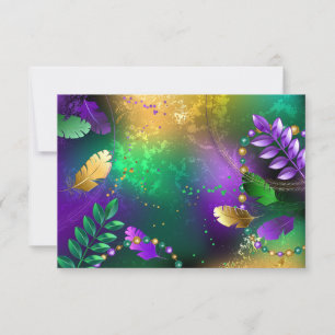 Iridescent mardi gras background with beads thank you card
