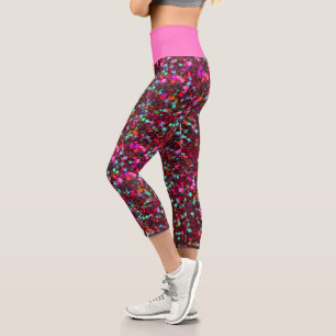 Iridescent Maroon Star Glitters Capri Leggings