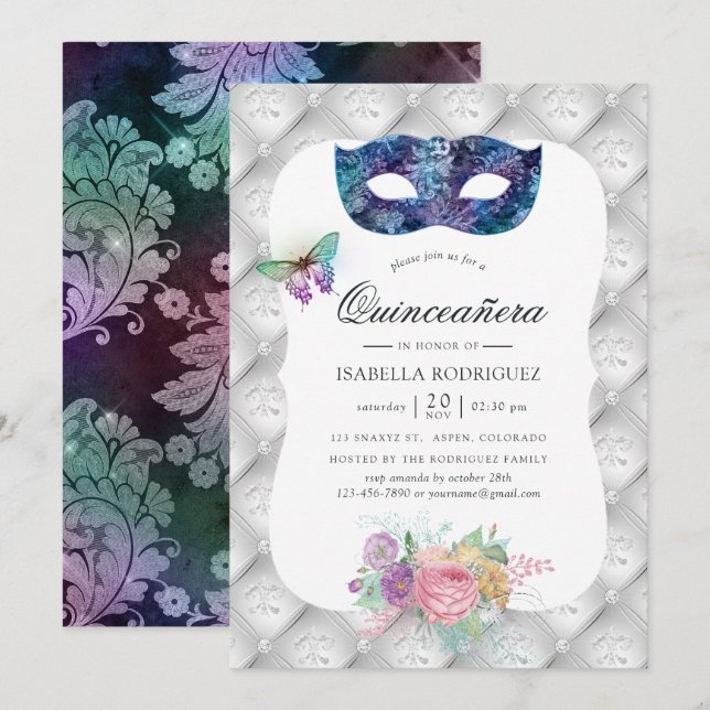 Iridescent Masquerade Quinceañera Invitation (Front/Back)