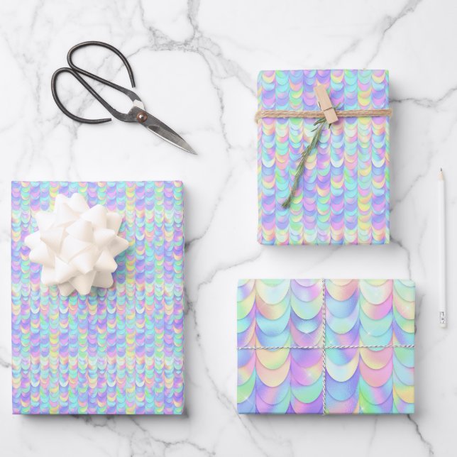 Iridescent Mermaid Scale Wrapping Paper Sheet (Front)