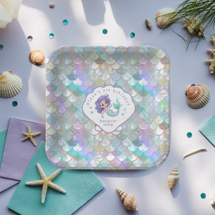 Iridescent Mermaid Scales Clam Shell V1 ID1144 Paper Plate