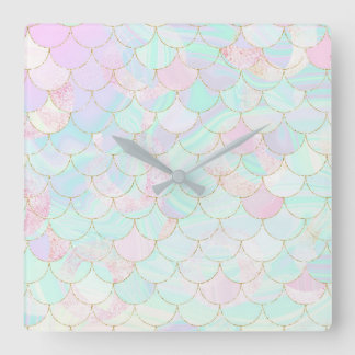 Iridescent Mermaid Scales Square Wall Clock