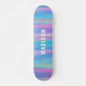 Iridescent Modern Girly Pink Blue Personalised Skateboard (Front)