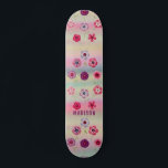 Iridescent Modern Girly Pink Purple Flowers Name Skateboard<br><div class="desc">Iridescent Modern Girly Pink Purple Flowers Name features a modern colourful iridescent background with pink and purple flowers with your personalised name. Personalise by editing the text in the text box provided. Designed by ©Evco Studio www.zazzle.com/store/evcostudio</div>