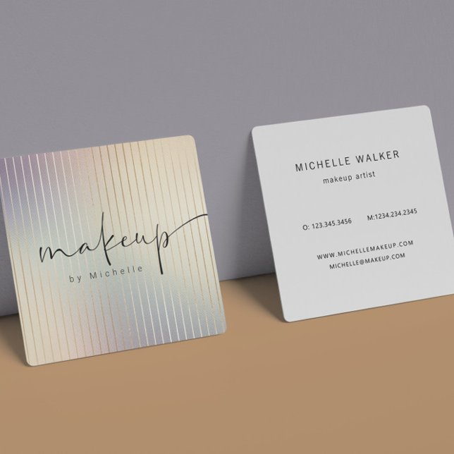 Iridescent Modern Makeup Artist Square Business Card (Creator Uploaded)