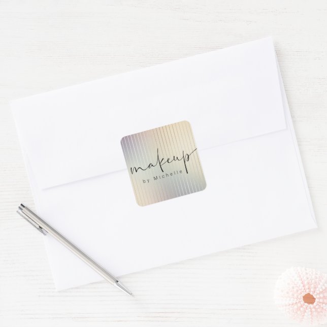 Iridescent Modern Script Makeup Artist Monogram Square Sticker (Envelope)