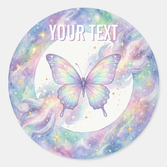 Iridescent Moon Butterfly Classic Round Sticker (Front)
