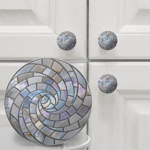 Iridescent Moonstone Mosaic Spiral Ceramic Knob