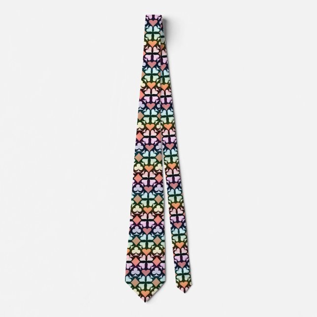 Iridescent Multicolor Playing Card Symbols Pattern Tie (Front)