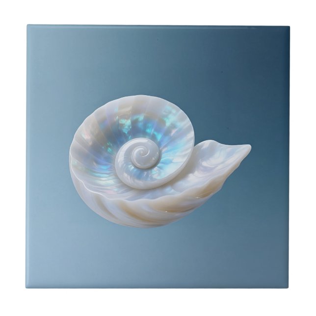 Iridescent Nautilus Shell Spiral Ceramic Tile (Front)