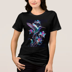 Iridescent Neon Hummingbird Crystal Flowers Tri-Blend Shirt