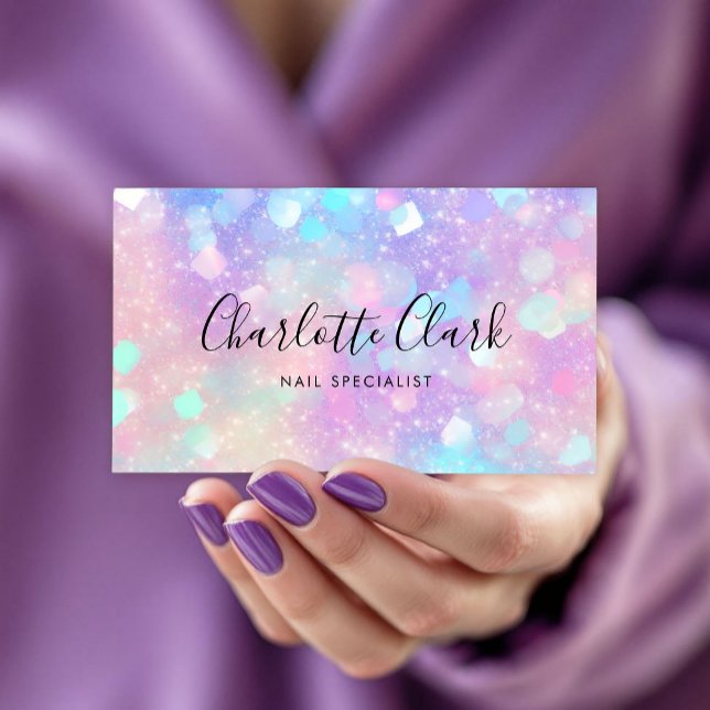 Iridescent Opal Glitter QR Code Business Card (Creator Uploaded)