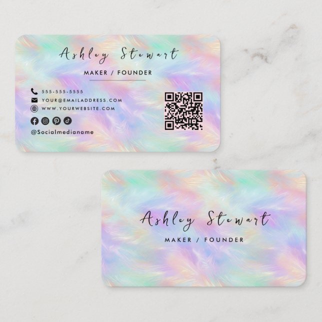 Iridescent Opal Stylish Professional Chic Qr Code Business Card (Front/Back)