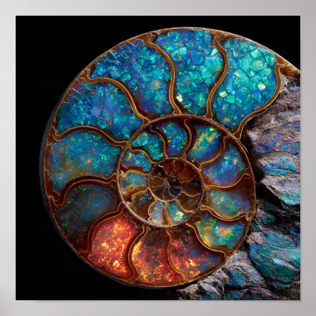 Iridescent Opalised Ammonite Fossil Detail Poster (Front)
