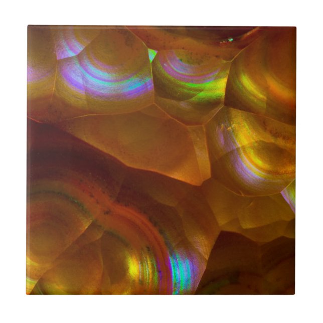 Iridescent orange fire opal ceramic tile (Front)