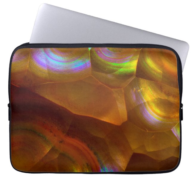 Iridescent orange fire opal laptop sleeve (Front)