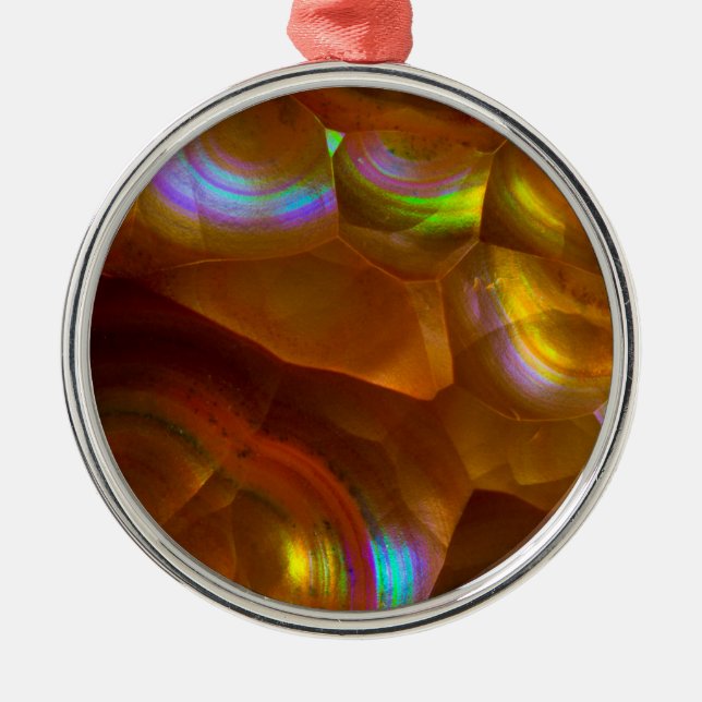 Iridescent orange fire opal metal tree decoration (Front)