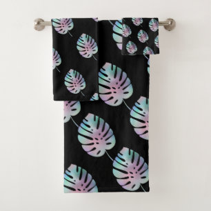  IRIDESCENT PALM BLACK BATHROOM TOWEL SET 